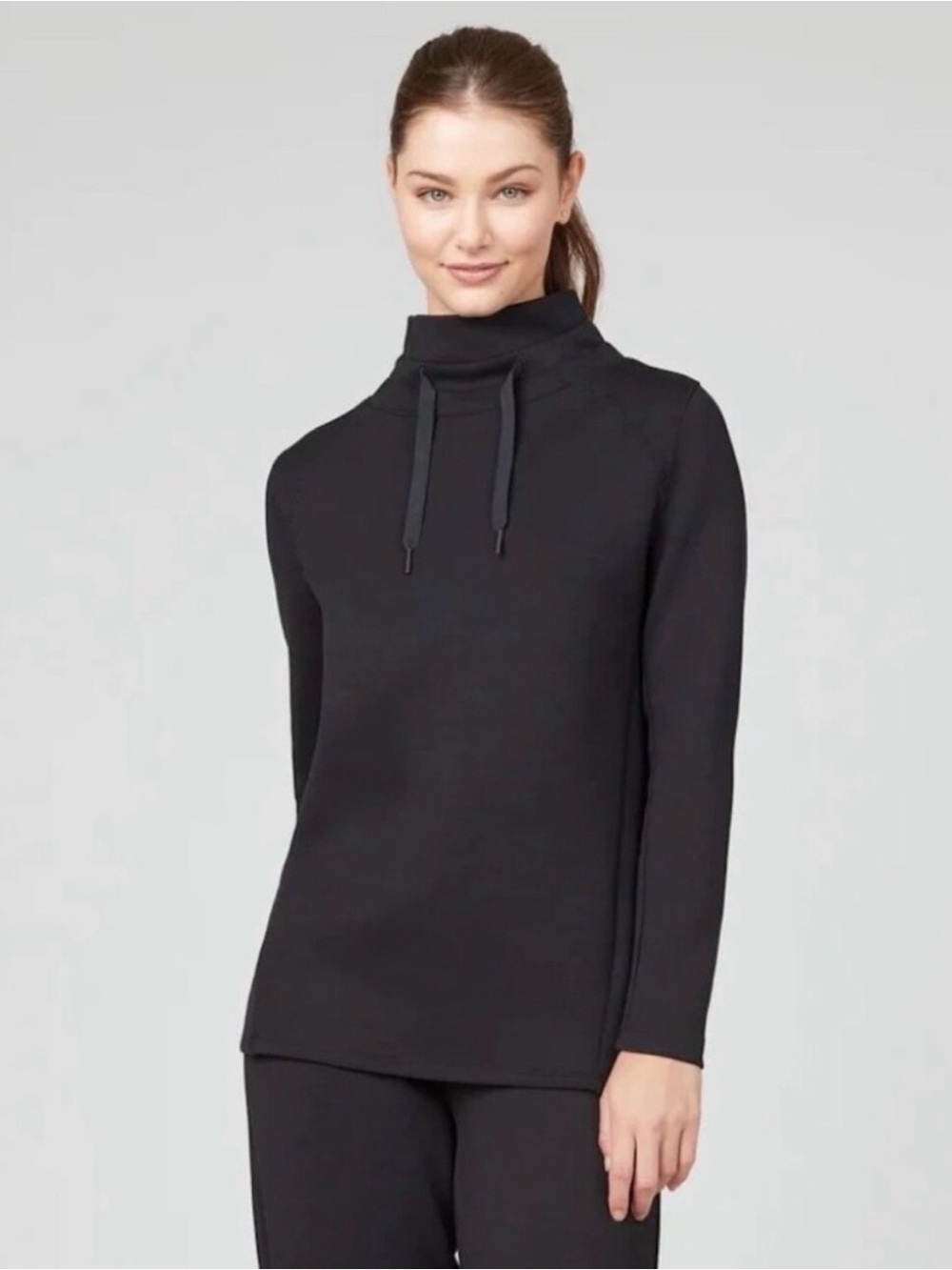 SPANX Black Funnel Neck Cowl-Smock Sweater
